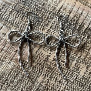 Large Silver Metal Bow Earrings by ArtTrifecta | Stainless Steel Hooks